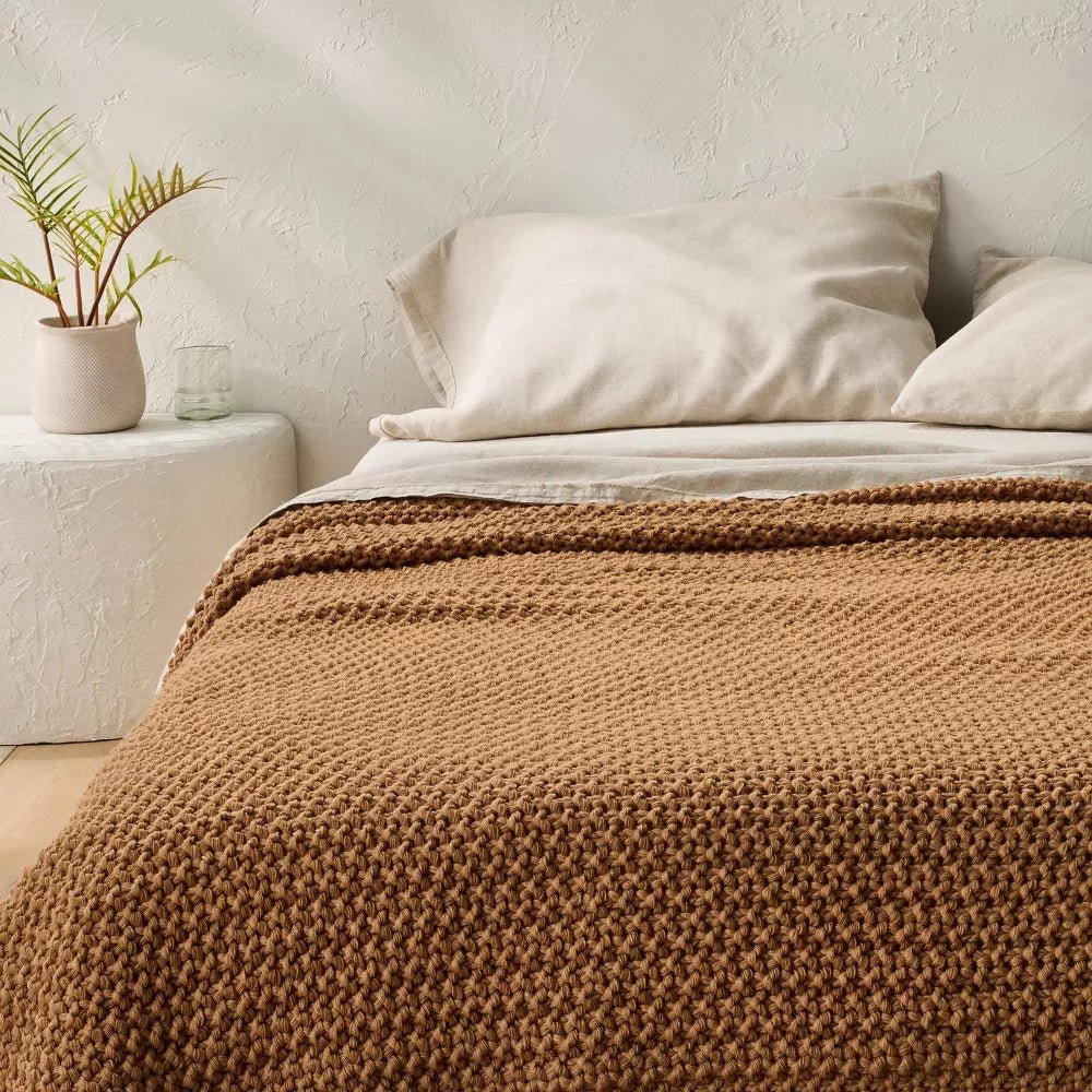 Chunky Knit Bed Blanket - From Where - 