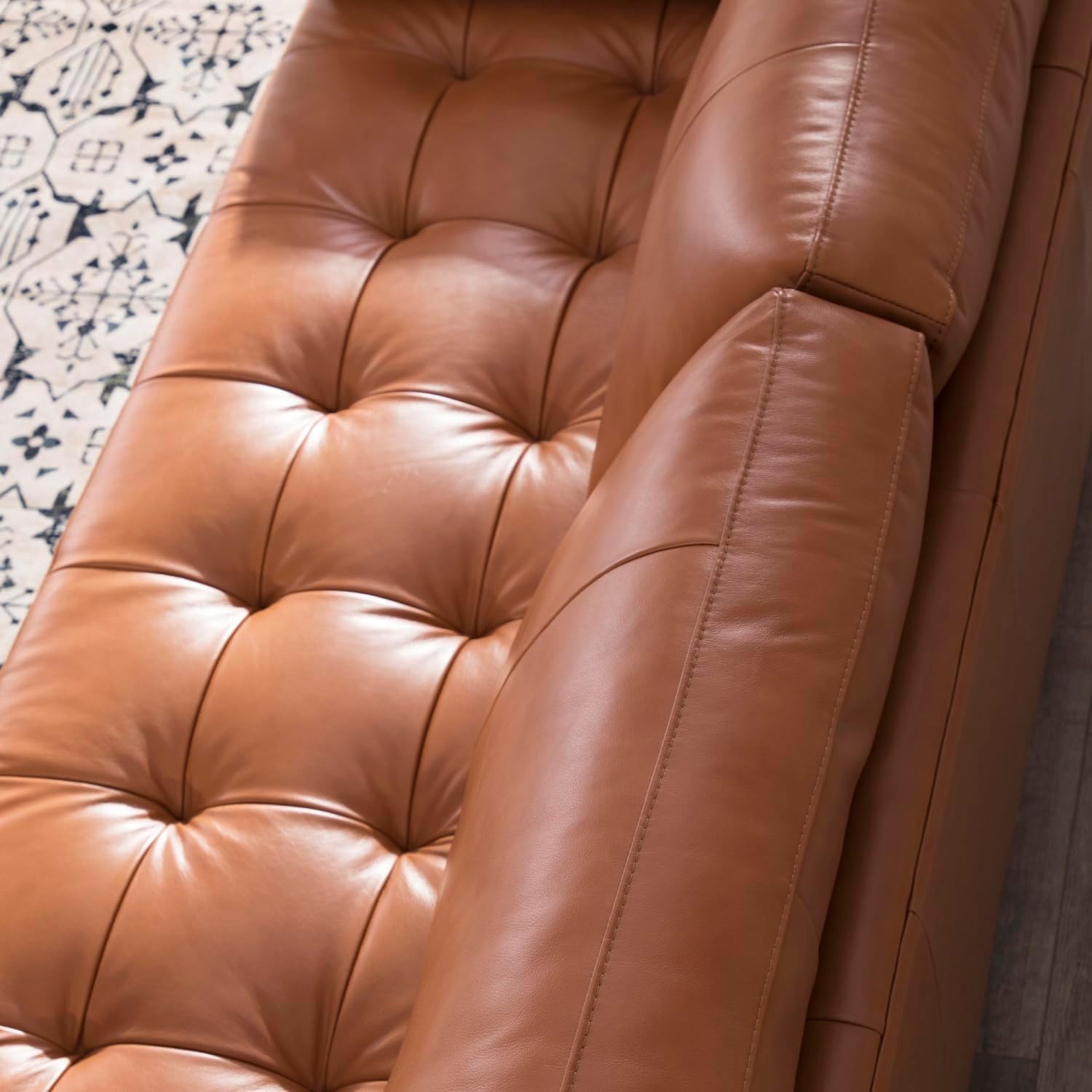 Comfy Mid - Century Modern Leather Sofa, Cognac, Upholstered, Classic Style - From Where - 