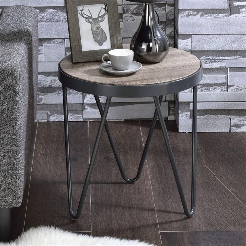 Contemporary Metal End Table in Weathered Gray Oak - From Where - 