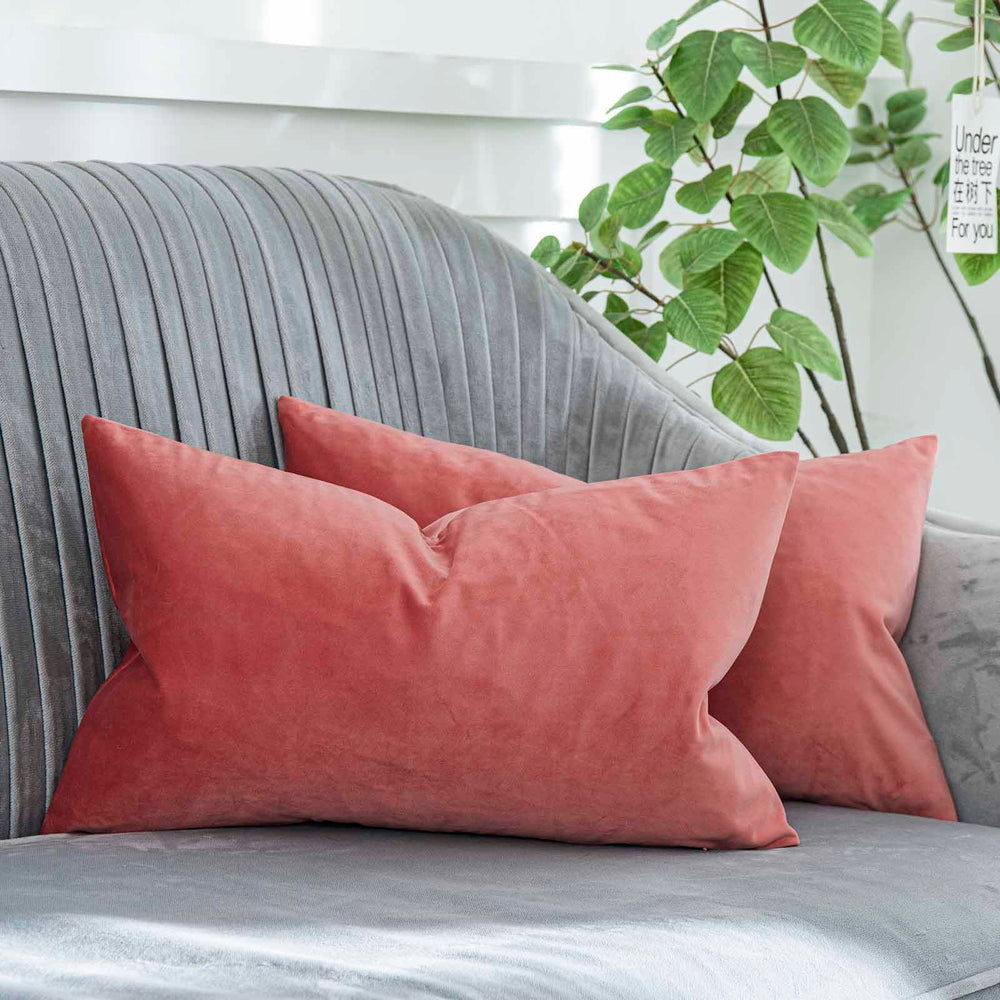 Coral Decorative Lumbar Velvet Throw Pillow Covers - From Where - 