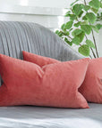 Coral Decorative Lumbar Velvet Throw Pillow Covers - From Where - 