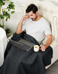 Cotton Waffle Weave Black Twin Blanket - From Where - 