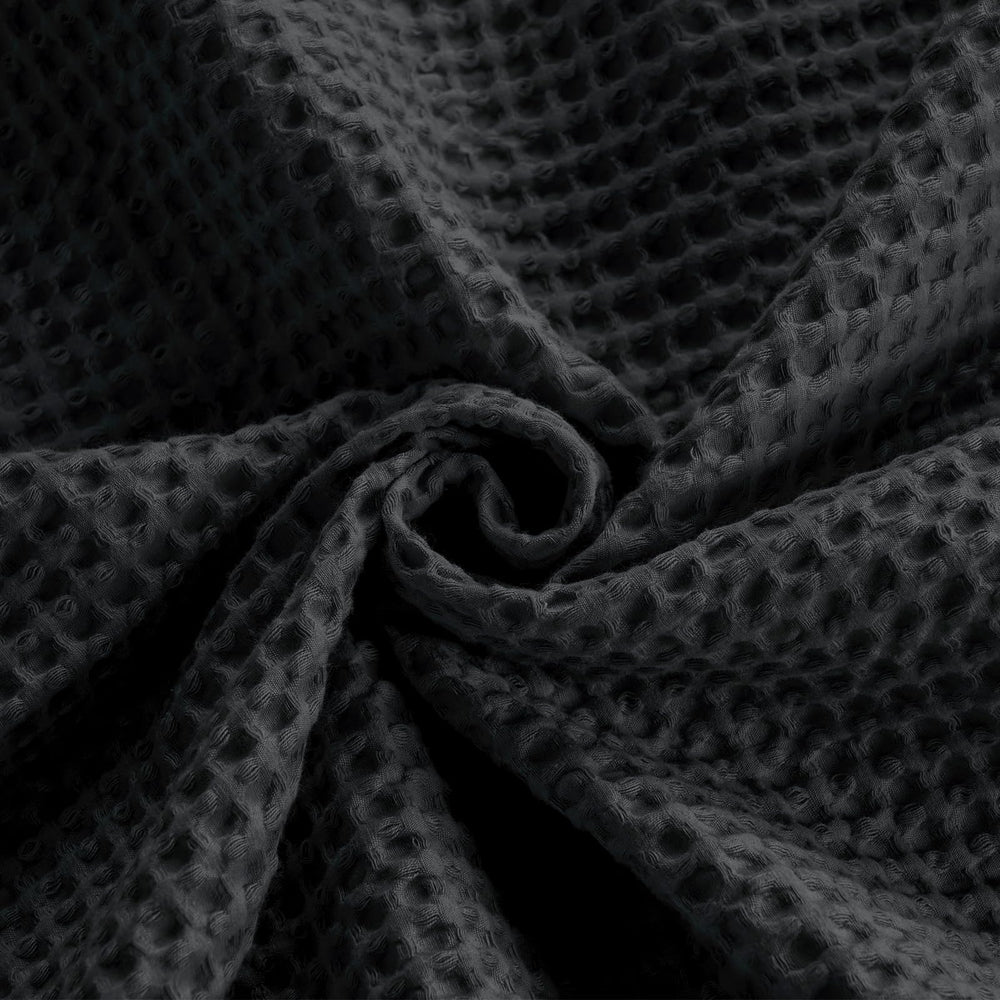 Cotton Waffle Weave Black Twin Blanket - From Where - 