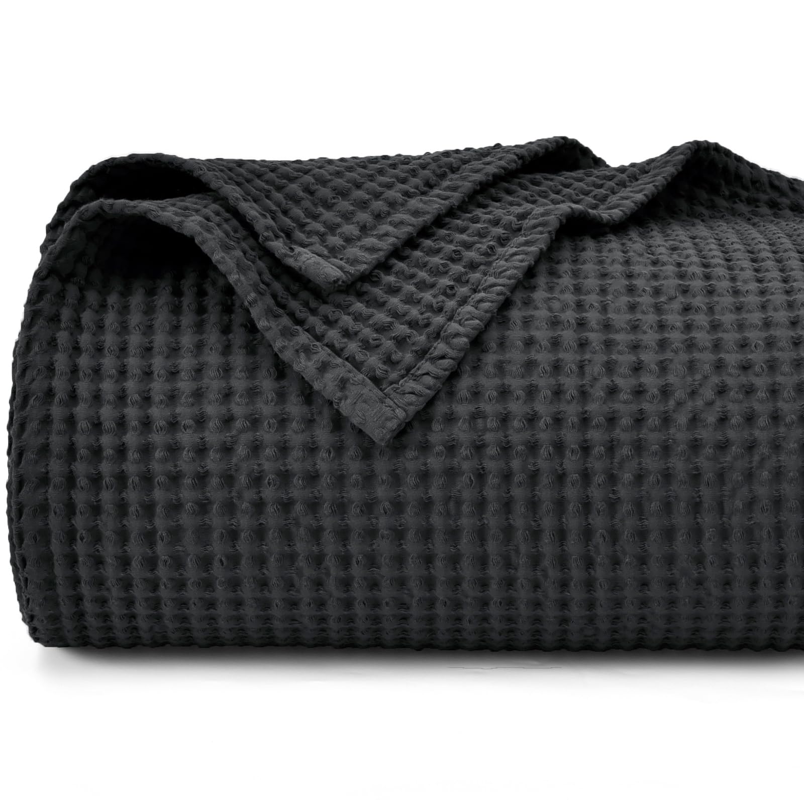 Cotton Waffle Weave Black Twin Blanket - From Where - 