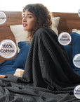 Cotton Waffle Weave Black Twin Blanket - From Where - 