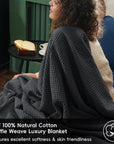 Cotton Waffle Weave Black Twin Blanket - From Where - 