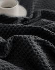 Cotton Waffle Weave Black Twin Blanket - From Where - 