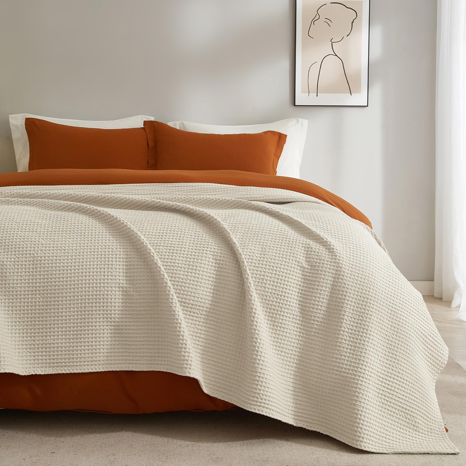 Cotton Waffle Weave Blanket King - From Where - 