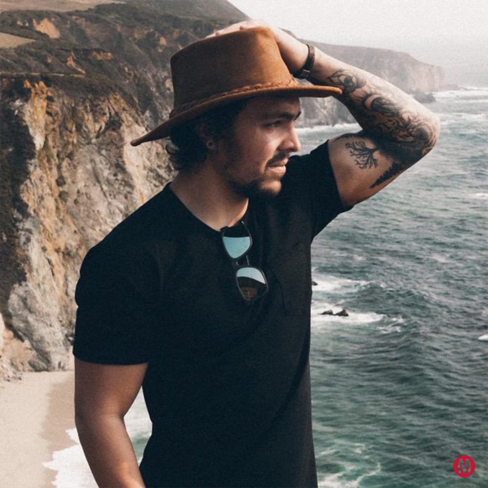 Cowboy Hat with Distressed Ruff Leather - From Where - 