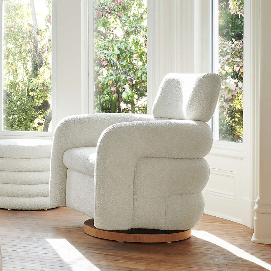 Cream Boucle Swivel Chair - From Where - 
