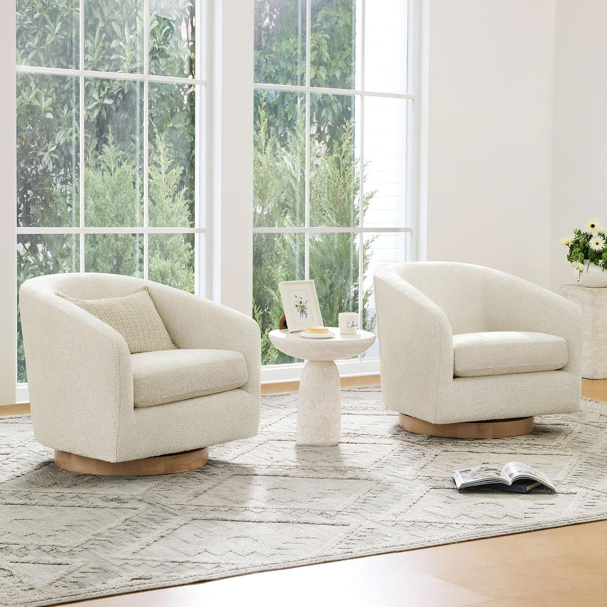 Cream Sherpa Barrel Swivel Accent Chair - From Where Finds -
