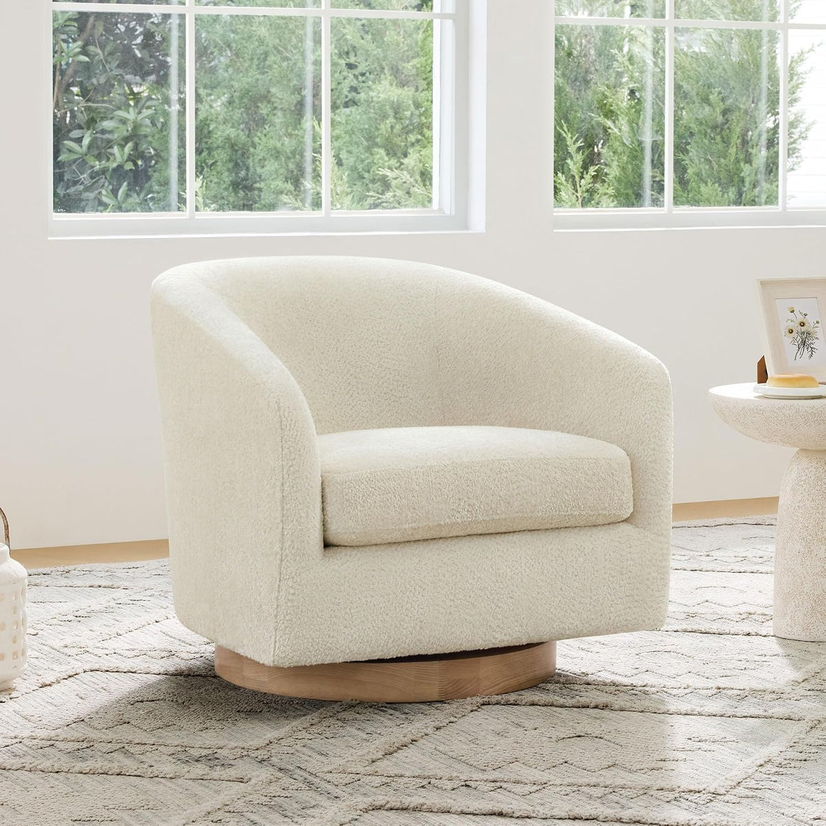 Cream Sherpa Barrel Swivel Accent Chair - From Where Finds -
