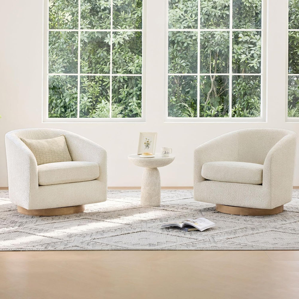 Cream Sherpa Barrel Swivel Accent Chair - From Where Finds -