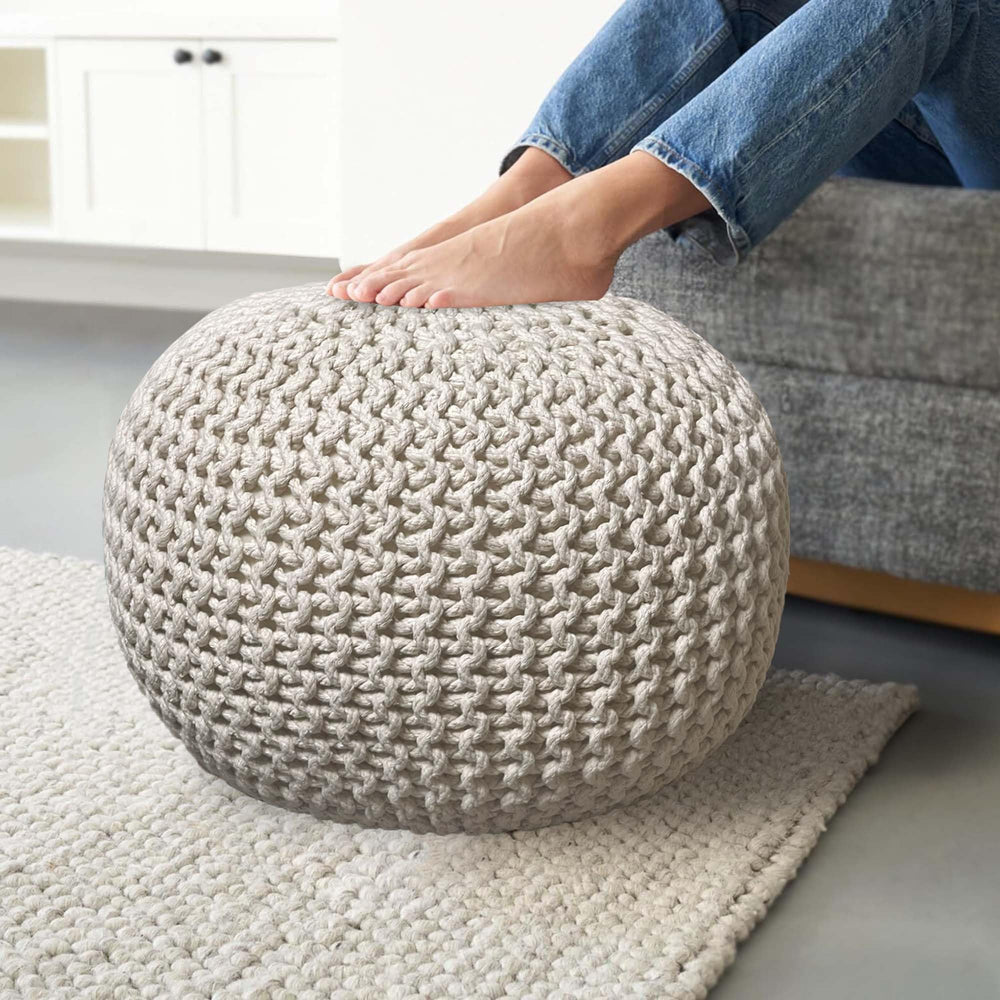 Crochet Ivory Pouf - From Where - 