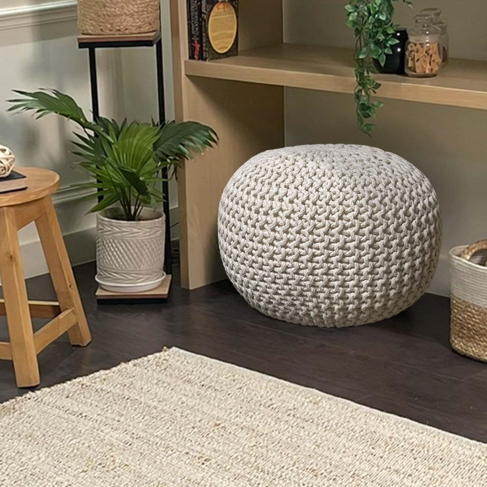 Crochet Ivory Pouf - From Where - 