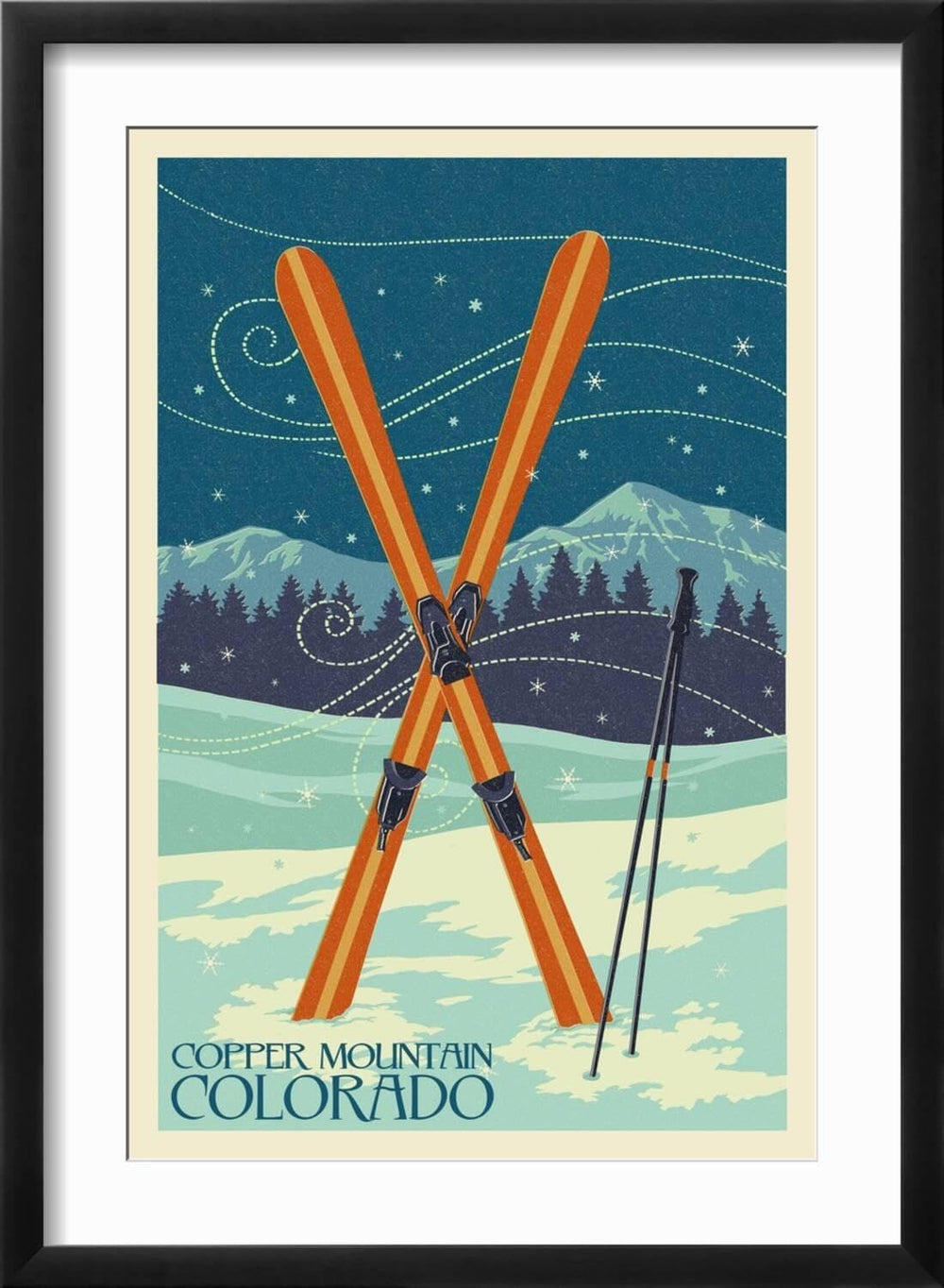 Crossed Skis on Black Frame Wall Art - From Where - 