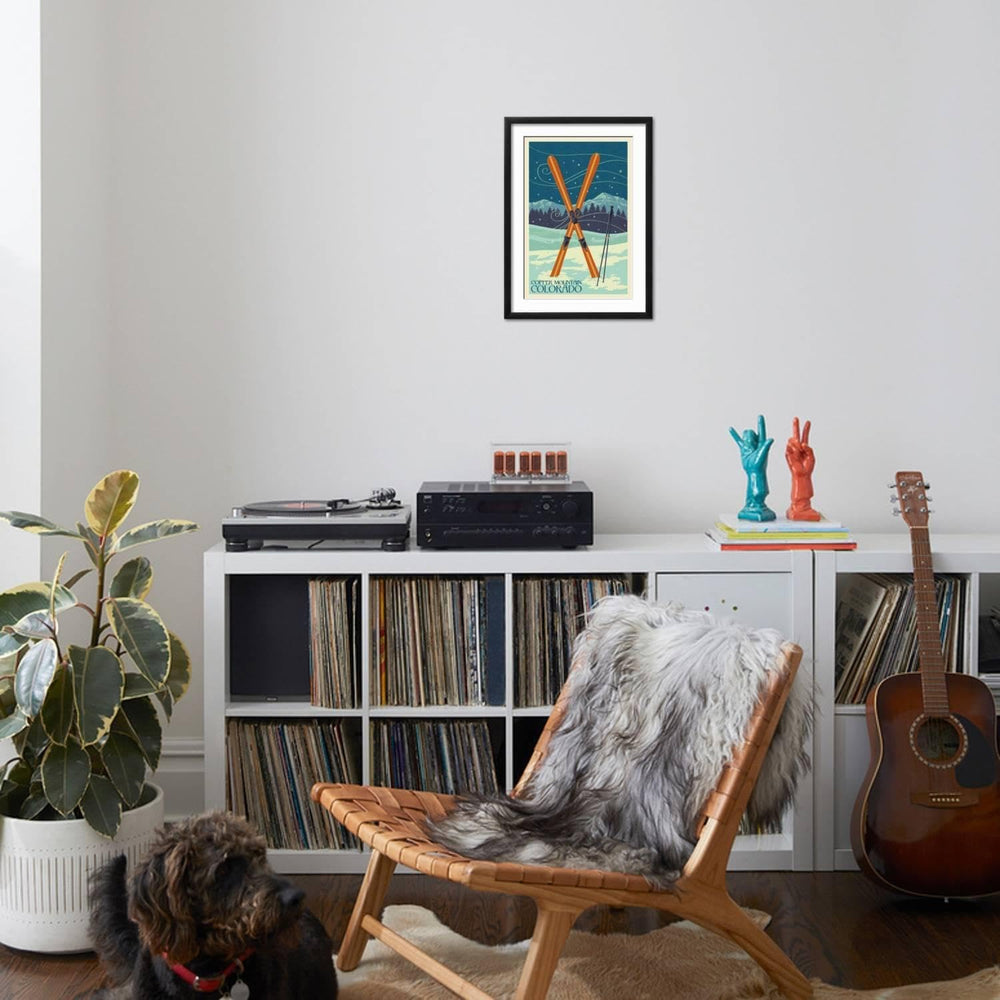 Crossed Skis on Black Frame Wall Art - From Where - 