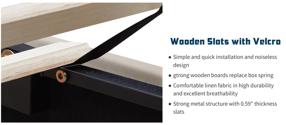 Queen Size Bed Frame, Platform Bed Frame with Upholstered Headboard, Modern Deluxe Wingback, Wood Slat Support, Mattress Foundation