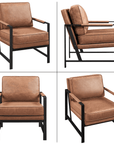 Alden Design Mid-Century Modern Accent Chair with Metal Frame, Light Brown Faux Leather
