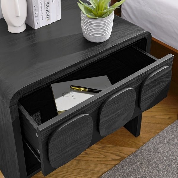 Dale Black Wooden Nightstand - From Where - 