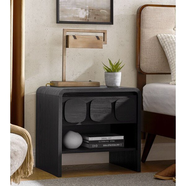 Dale Black Wooden Nightstand - From Where - 