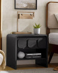 Dale Black Wooden Nightstand - From Where - 