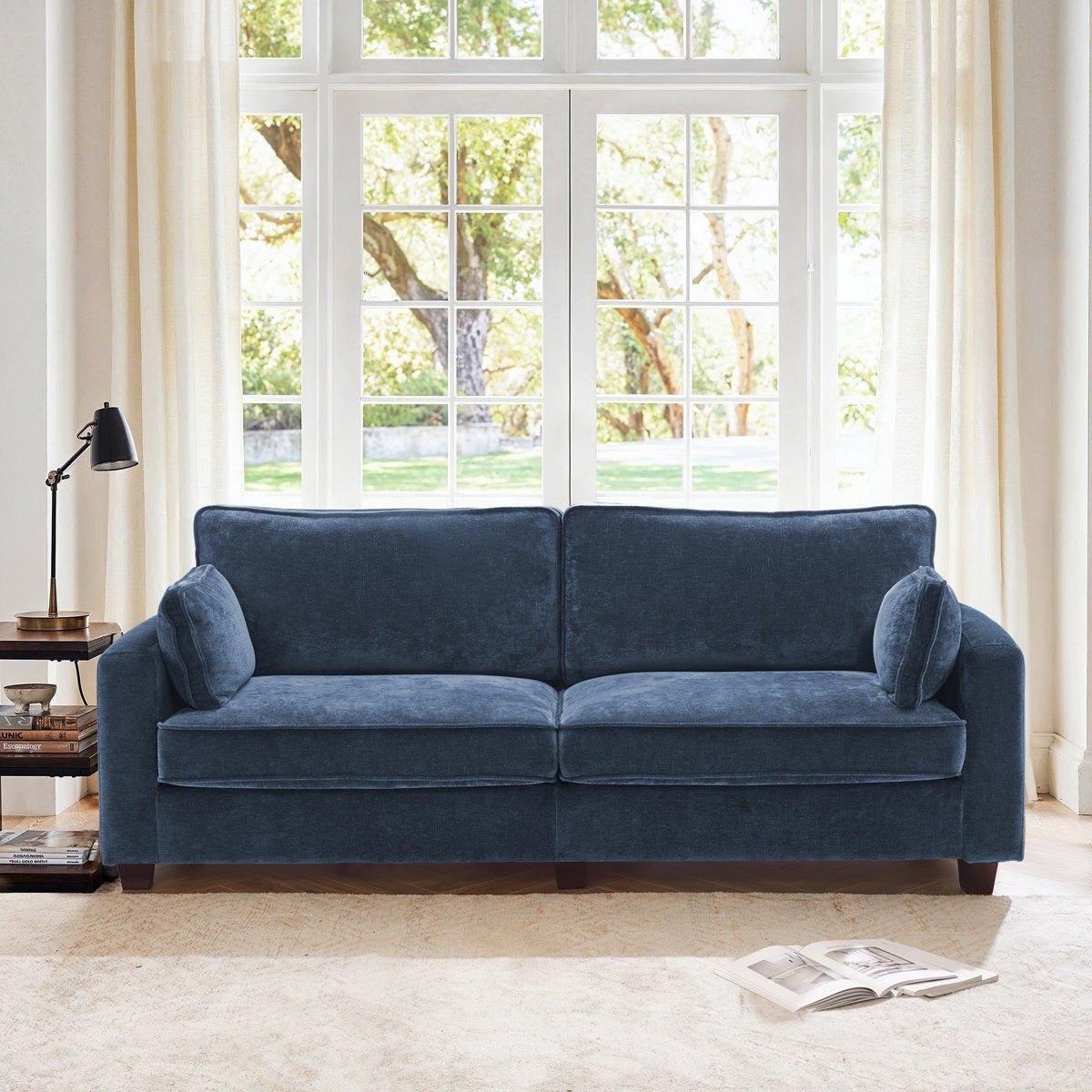 Dark Blue Upholstered Square Arm Sofa - From Where - 