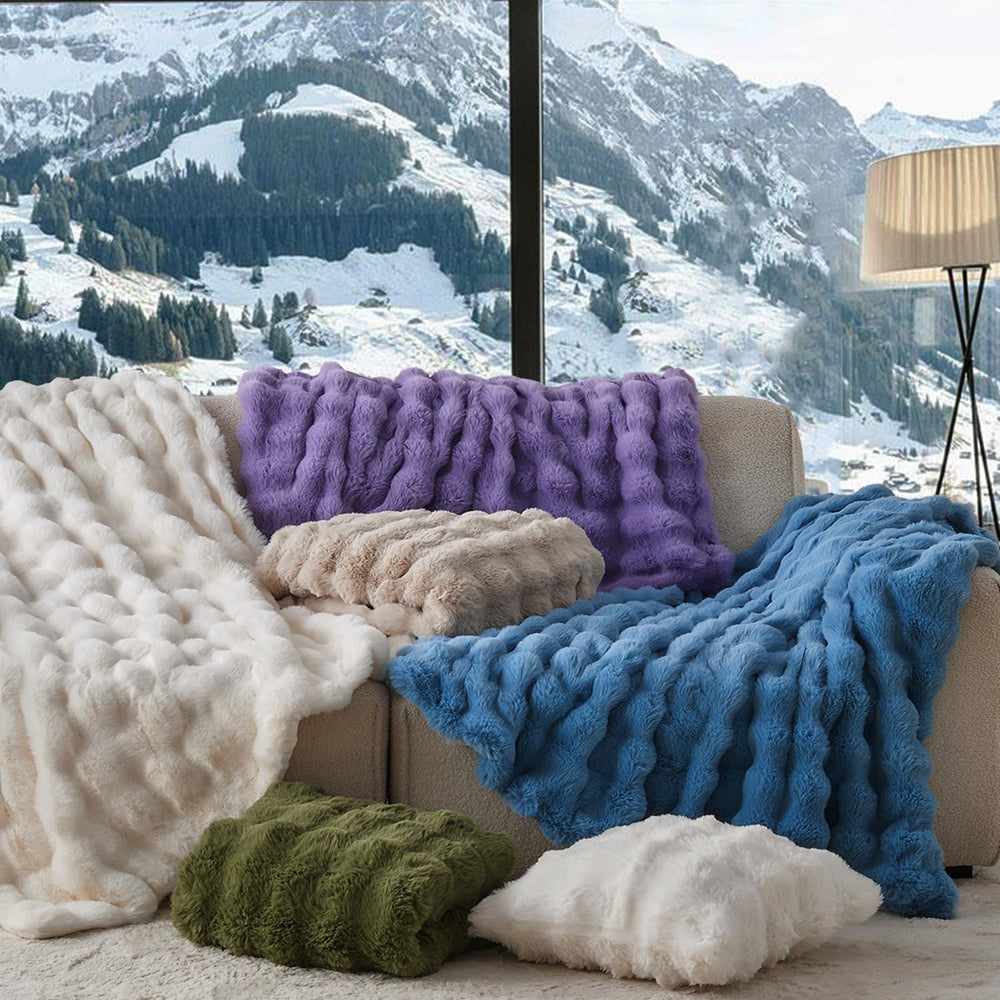 Dark Green Faux Fur Blanket - From Where - 