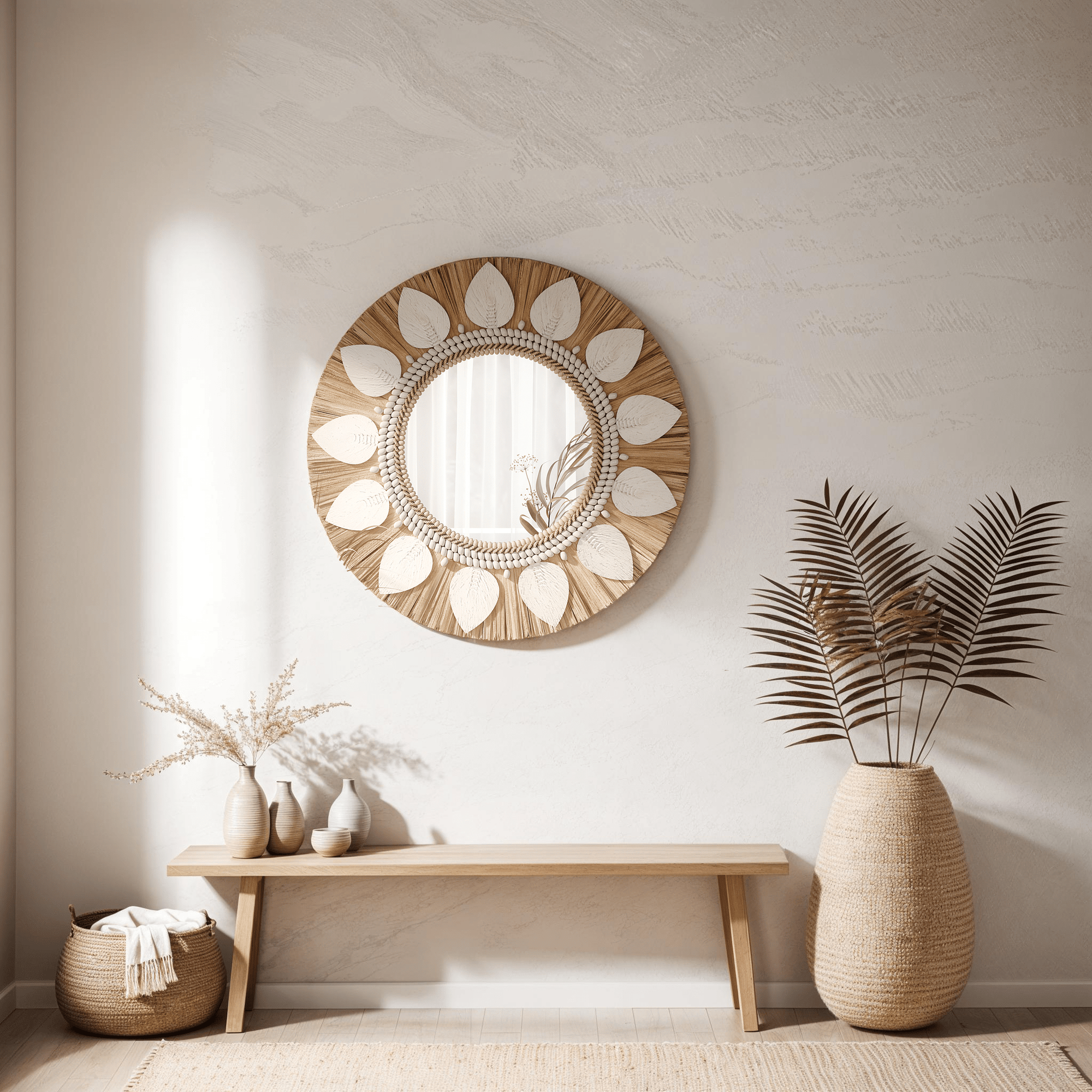 Dauna Boho - Chic Round Rattan Mirror - From Where - 