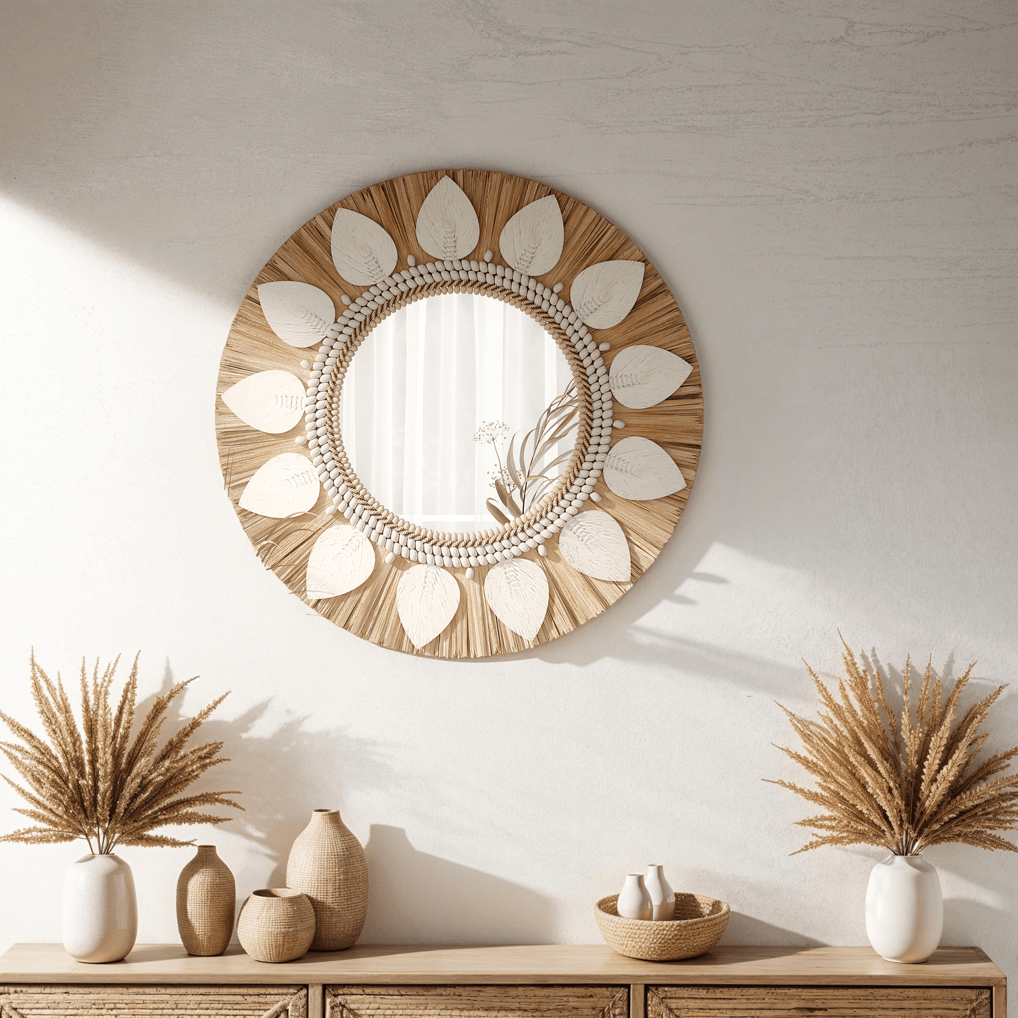 Dauna Boho - Chic Round Rattan Mirror - From Where - 
