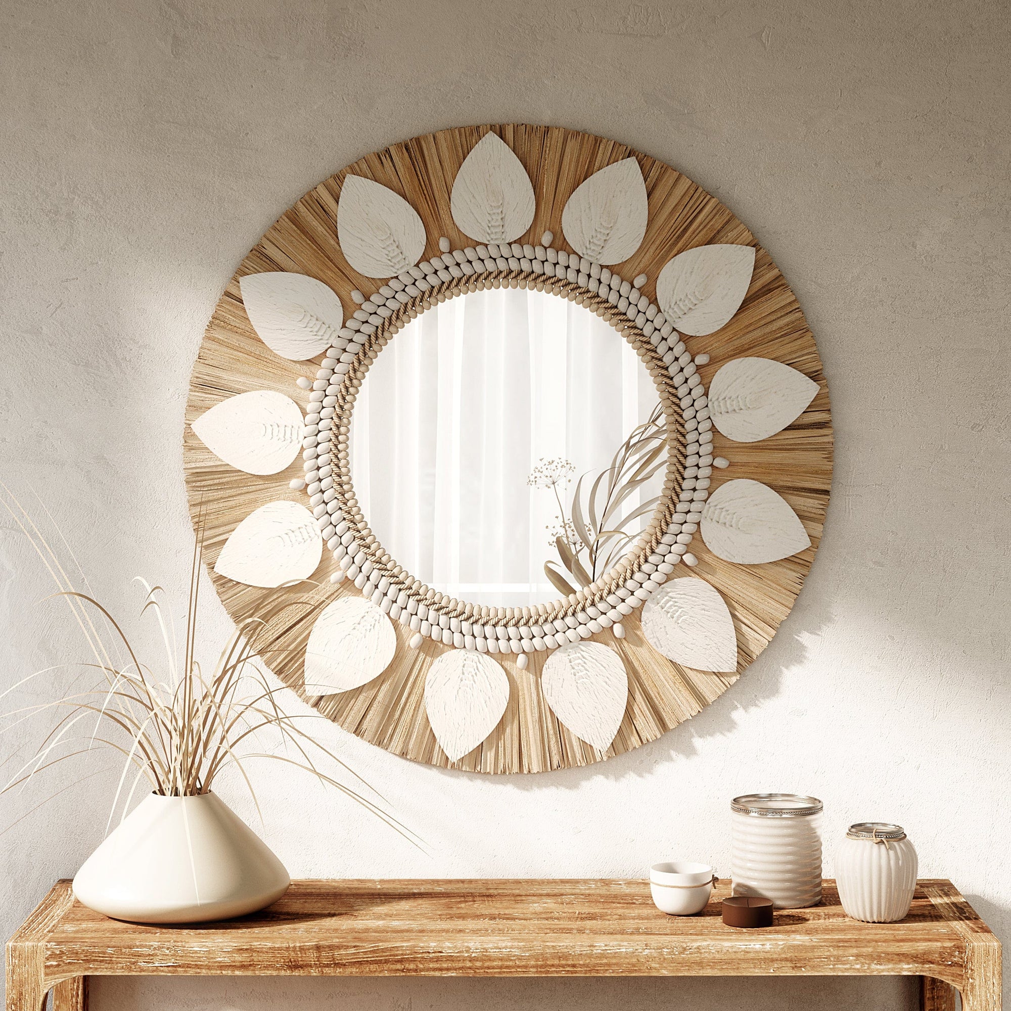 Dauna Boho - Chic Round Rattan Mirror - From Where - 