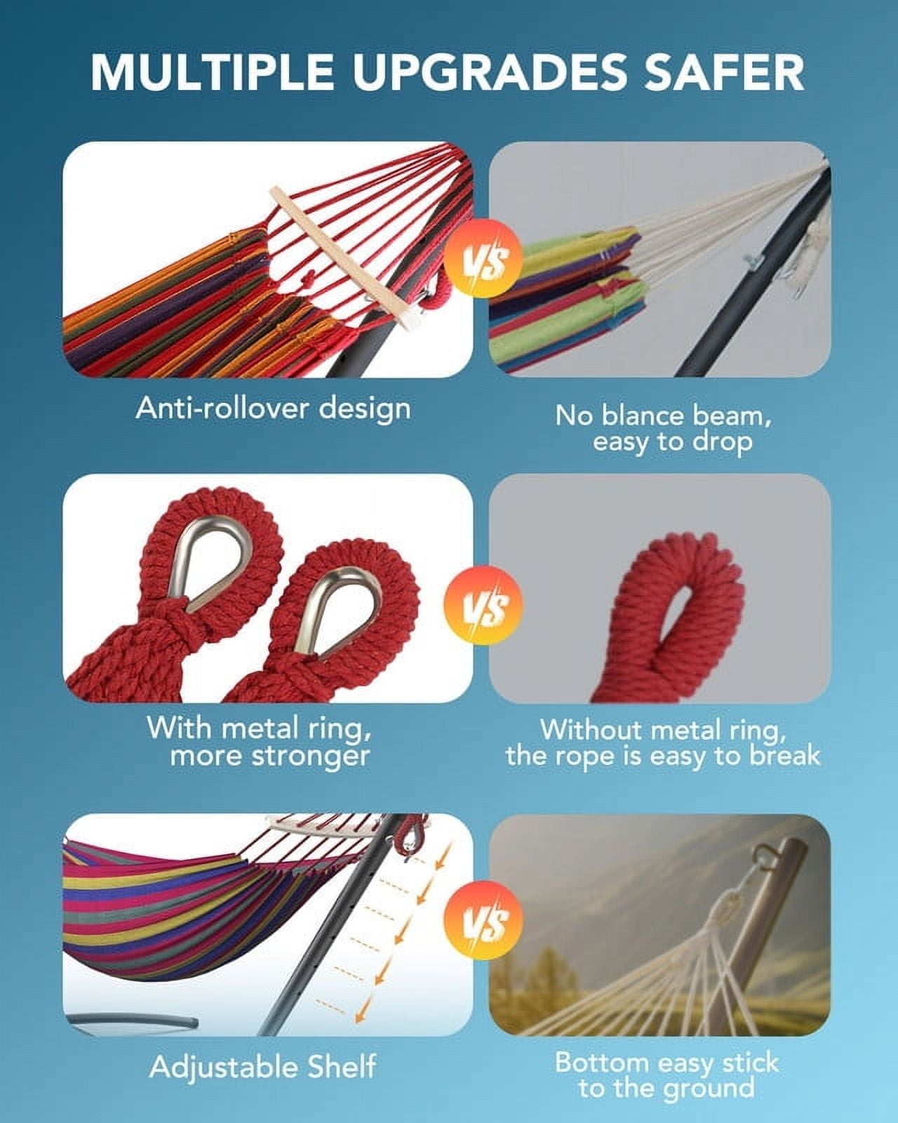 KEESTP Comfortable 2 Person Hammock with Stand,Ease of Assembly Portable Brazilian Hammock,450lb Capacity - Rainbow