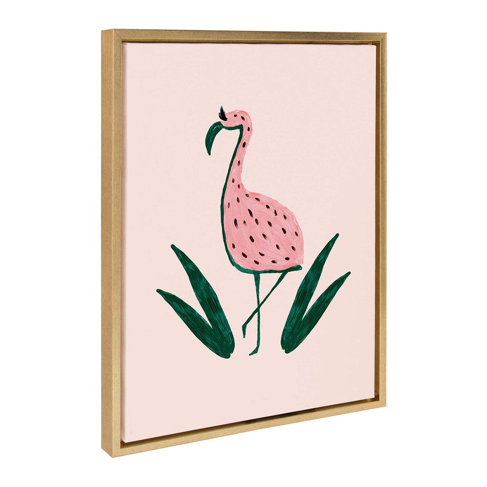 DesignOvation Sylvie Flamingo Watermelon Framed Canvas Wall Art by Kendra Dandy, 18x24 Gold - From Where - 
