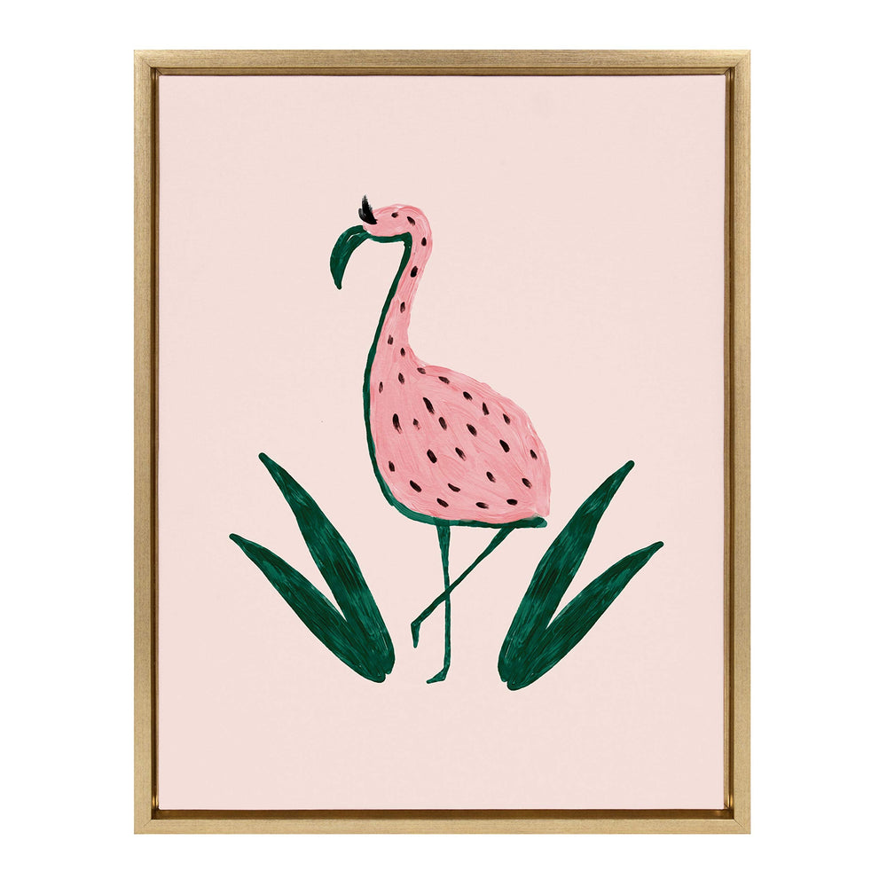 DesignOvation Sylvie Flamingo Watermelon Framed Canvas Wall Art by Kendra Dandy, 18x24 Gold - From Where - 