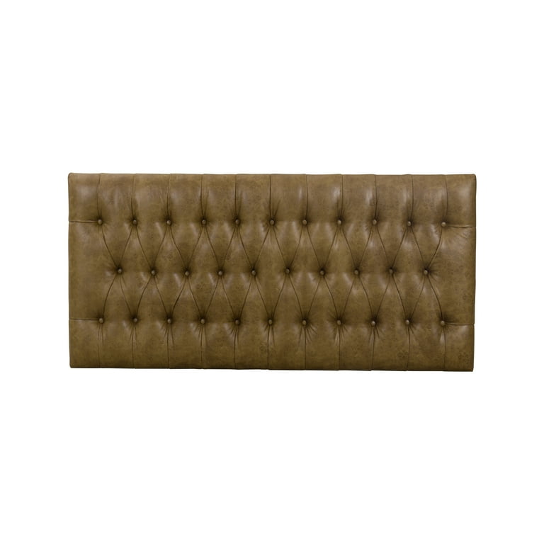 HomePop Draper 58&quot; Large Ottoman with Button Tufting, Light Brown Faux Leather