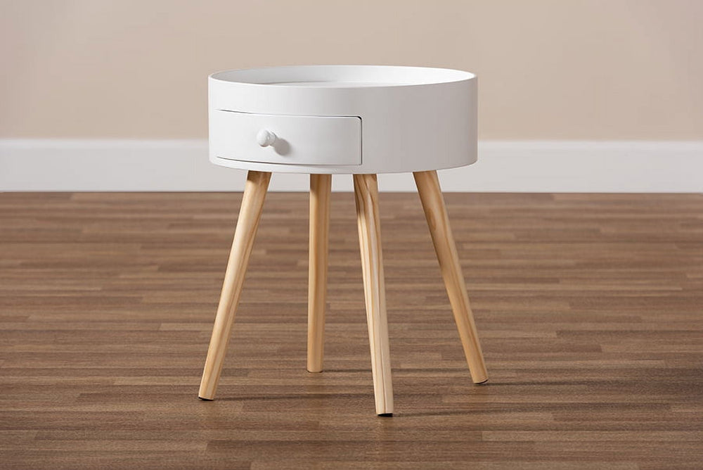 Baxton Studio Jessen Mid-Century Modern White 1-Drawer Wood End Table