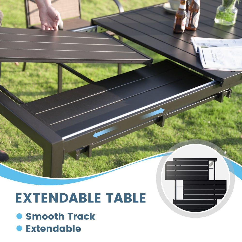 DIFY 47" - 78.7" Extendable Outdoor Furniture Dining Table for 6 - 8, Black Rectangular Patio Dining Table with Metal Frame for Garden, Lawn, Poolside and Yard - From Where - 