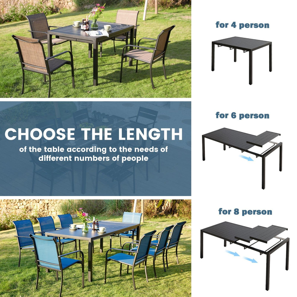 DIFY 47" - 78.7" Extendable Outdoor Furniture Dining Table for 6 - 8, Black Rectangular Patio Dining Table with Metal Frame for Garden, Lawn, Poolside and Yard - From Where - 