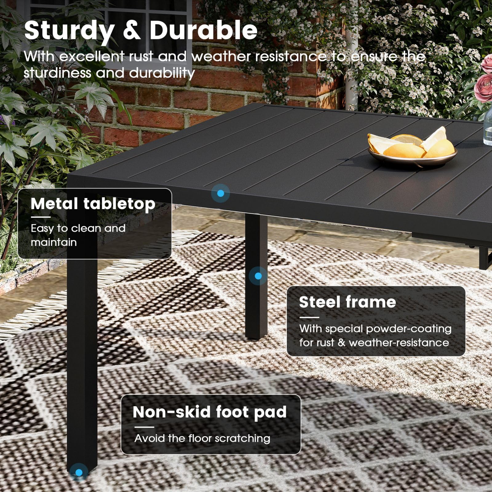 DIFY 47" - 78.7" Extendable Outdoor Furniture Dining Table for 6 - 8, Black Rectangular Patio Dining Table with Metal Frame for Garden, Lawn, Poolside and Yard - From Where - 