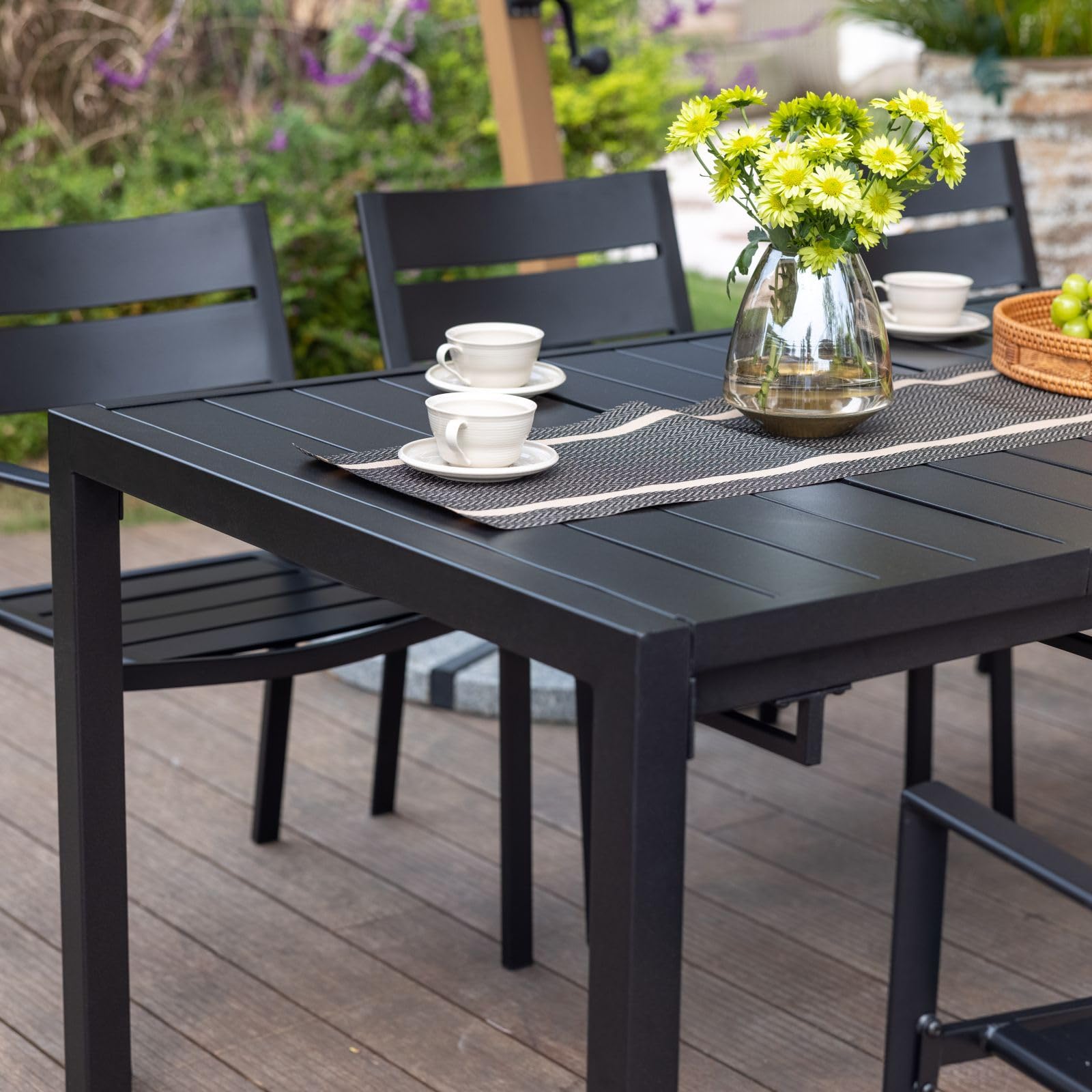 DIFY 47" - 78.7" Extendable Outdoor Furniture Dining Table for 6 - 8, Black Rectangular Patio Dining Table with Metal Frame for Garden, Lawn, Poolside and Yard - From Where - 