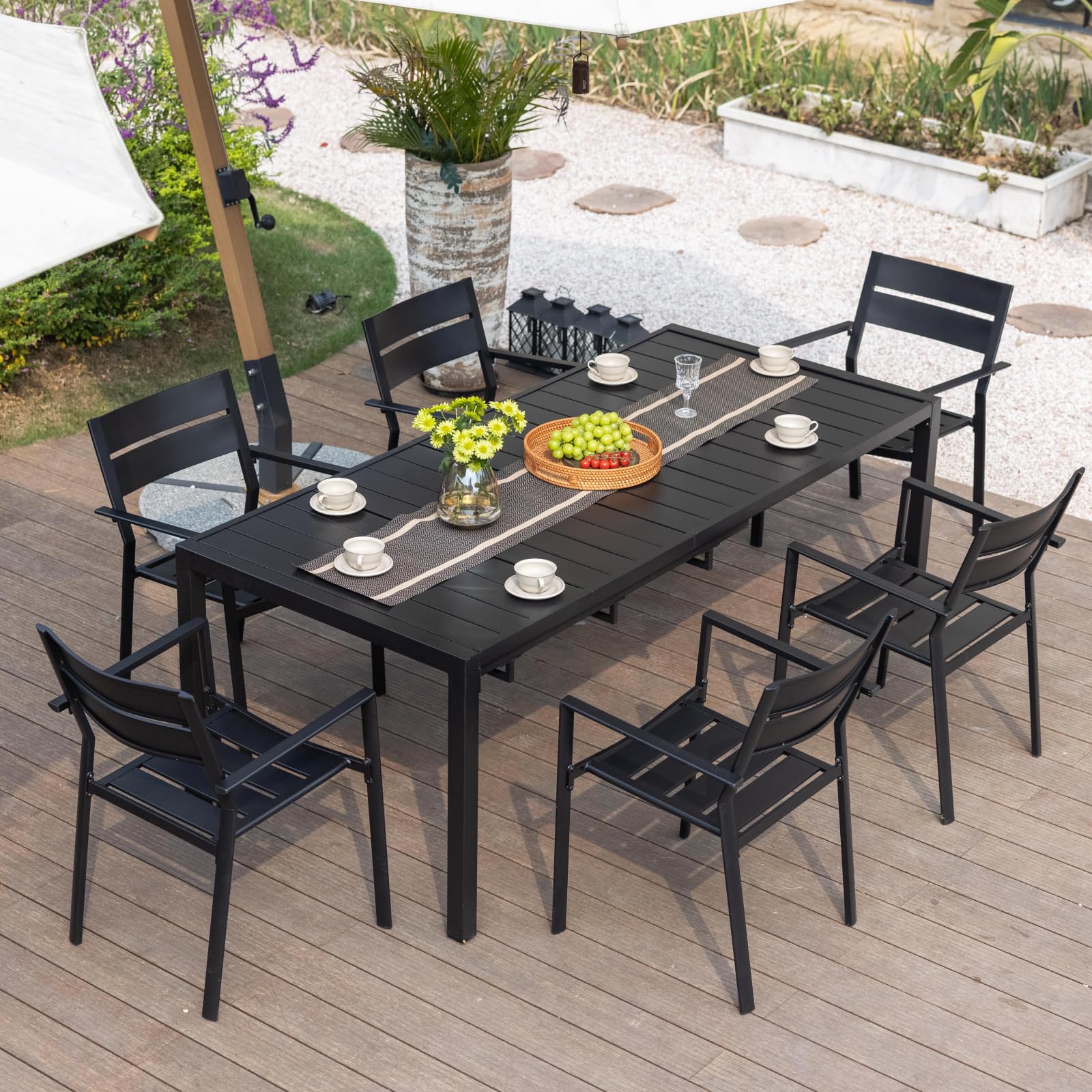 DIFY 47" - 78.7" Extendable Outdoor Furniture Dining Table for 6 - 8, Black Rectangular Patio Dining Table with Metal Frame for Garden, Lawn, Poolside and Yard - From Where - 