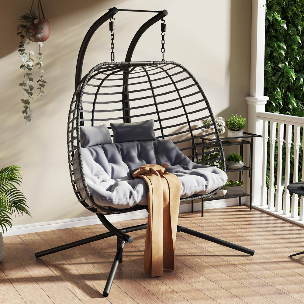 Double Hanging Egg Chair with Stand - From Where - 