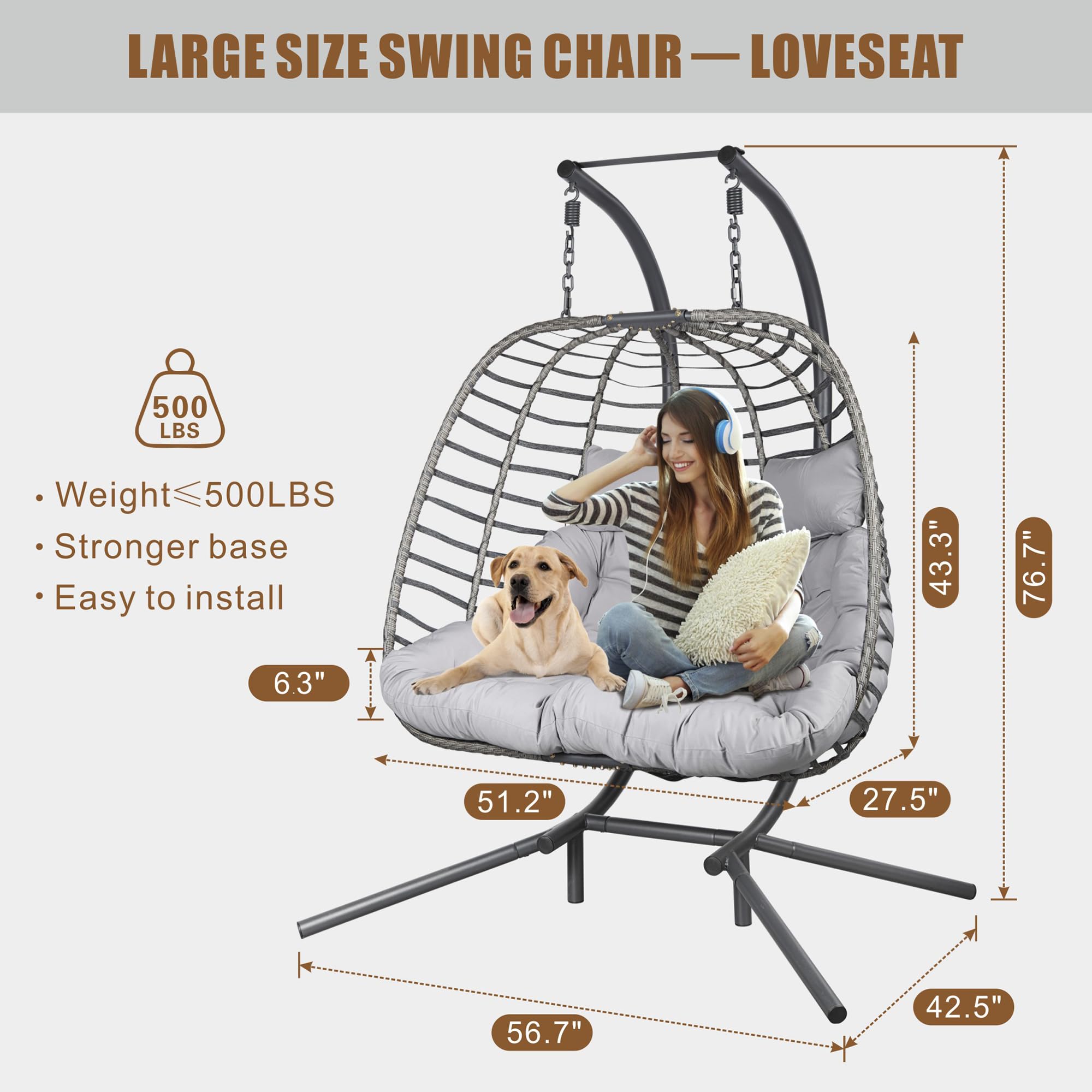 Double Hanging Egg Chair with Stand - From Where - 