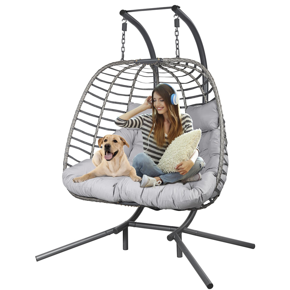 Double Hanging Egg Chair with Stand - From Where - 