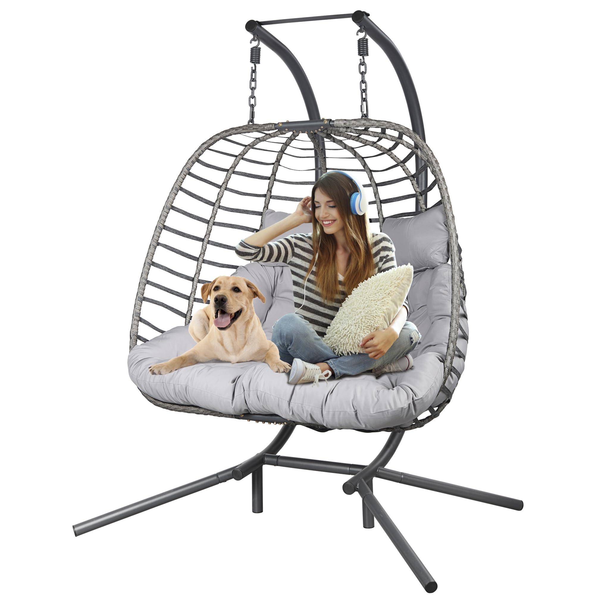 Double Hanging Egg Chair with Stand - From Where - 