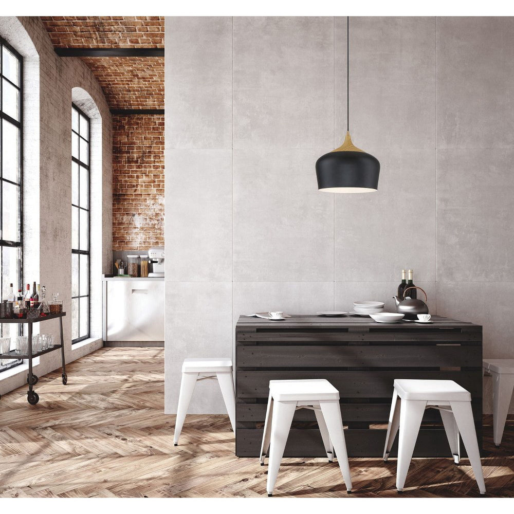 LED Pendant in Black with Wood Grain Color