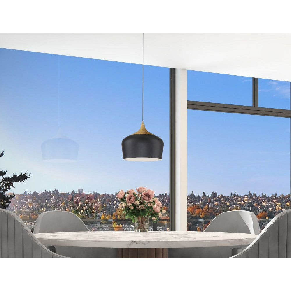 LED Pendant in Black with Wood Grain Color