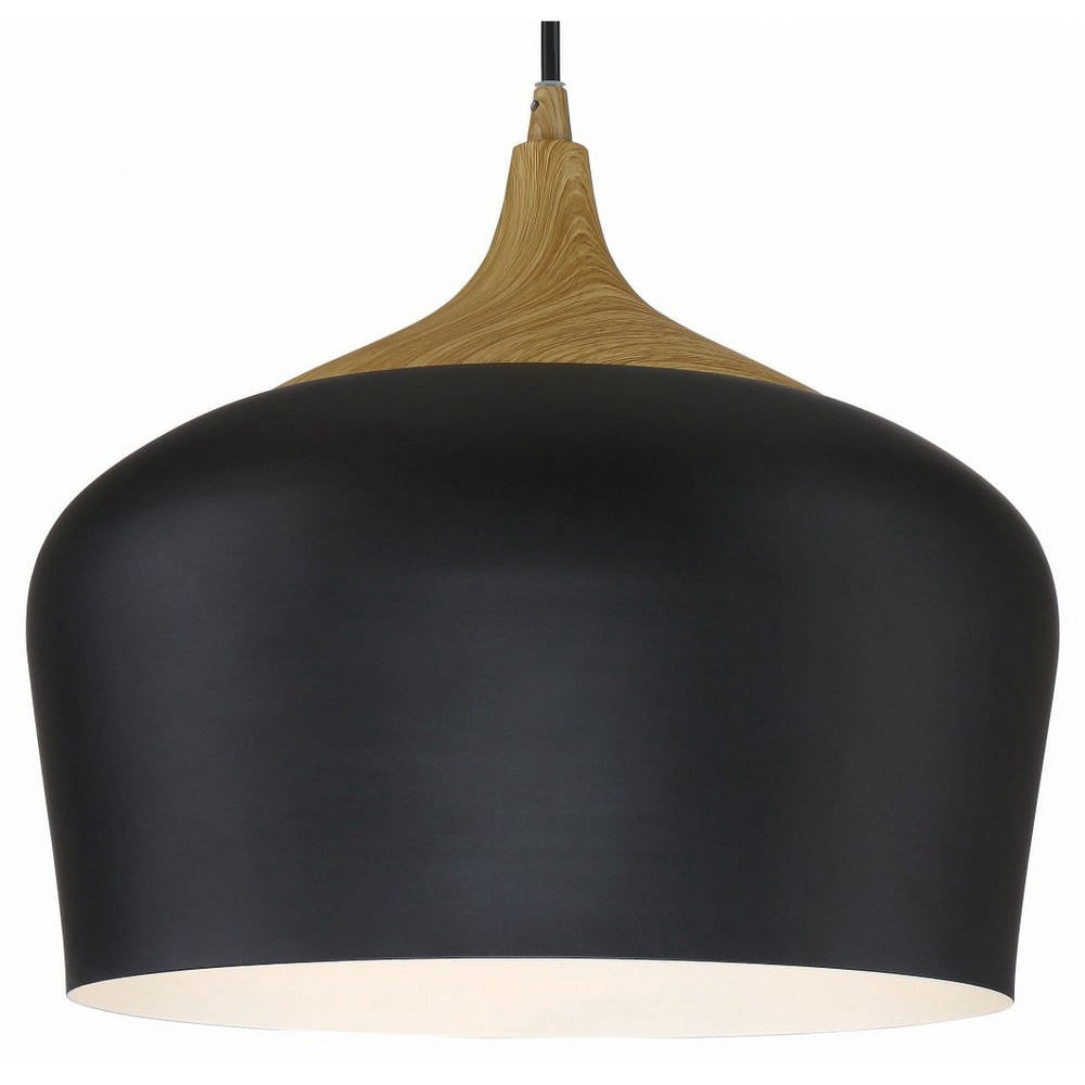 LED Pendant in Black with Wood Grain Color