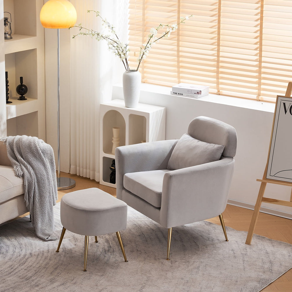 Teddy Fabric Upholstered Single Sofa with Ottoman