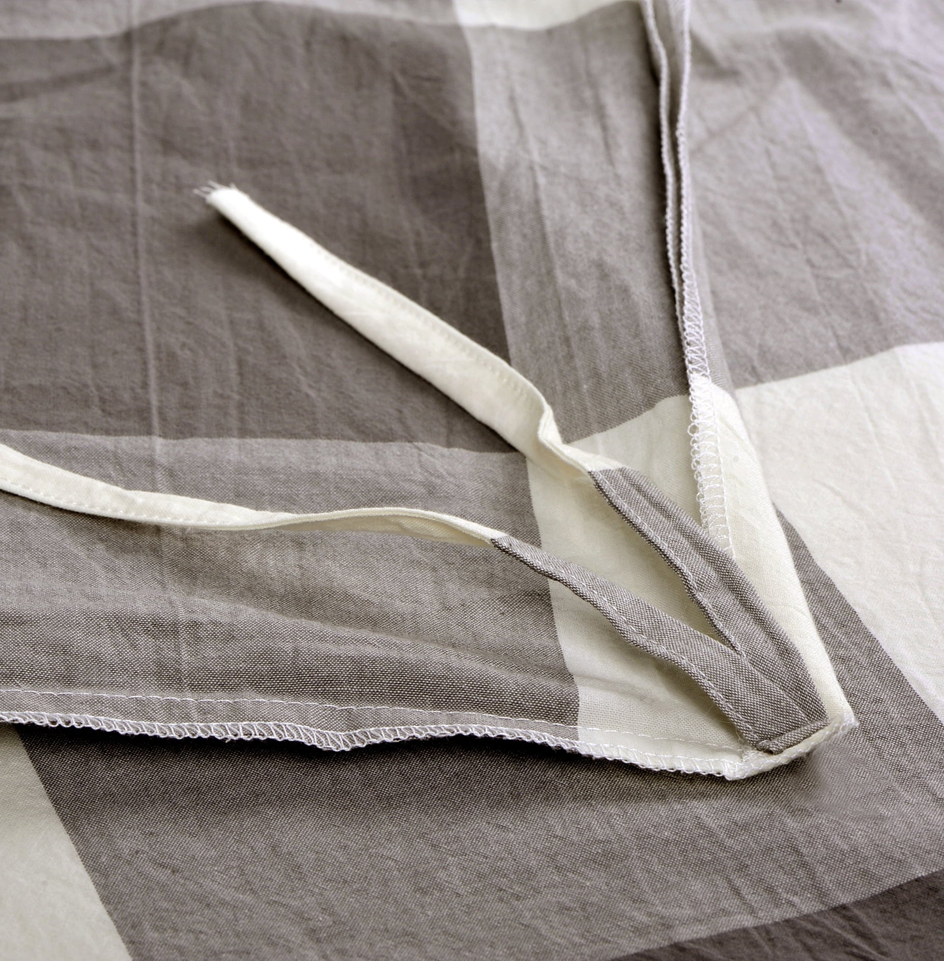 Home Soft Things 3 Piece Washed Cotton Duvet Cover Set - Gingham - Grey - Queen (92" x 90")